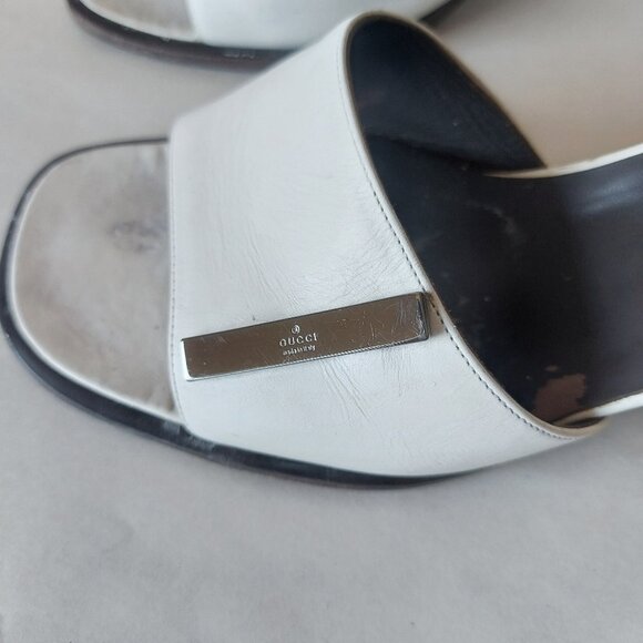 Tom Ford Era Gucci Slide Block Chunky Heel White Leather Comfy Mules Sandals - Picture 6 of 16